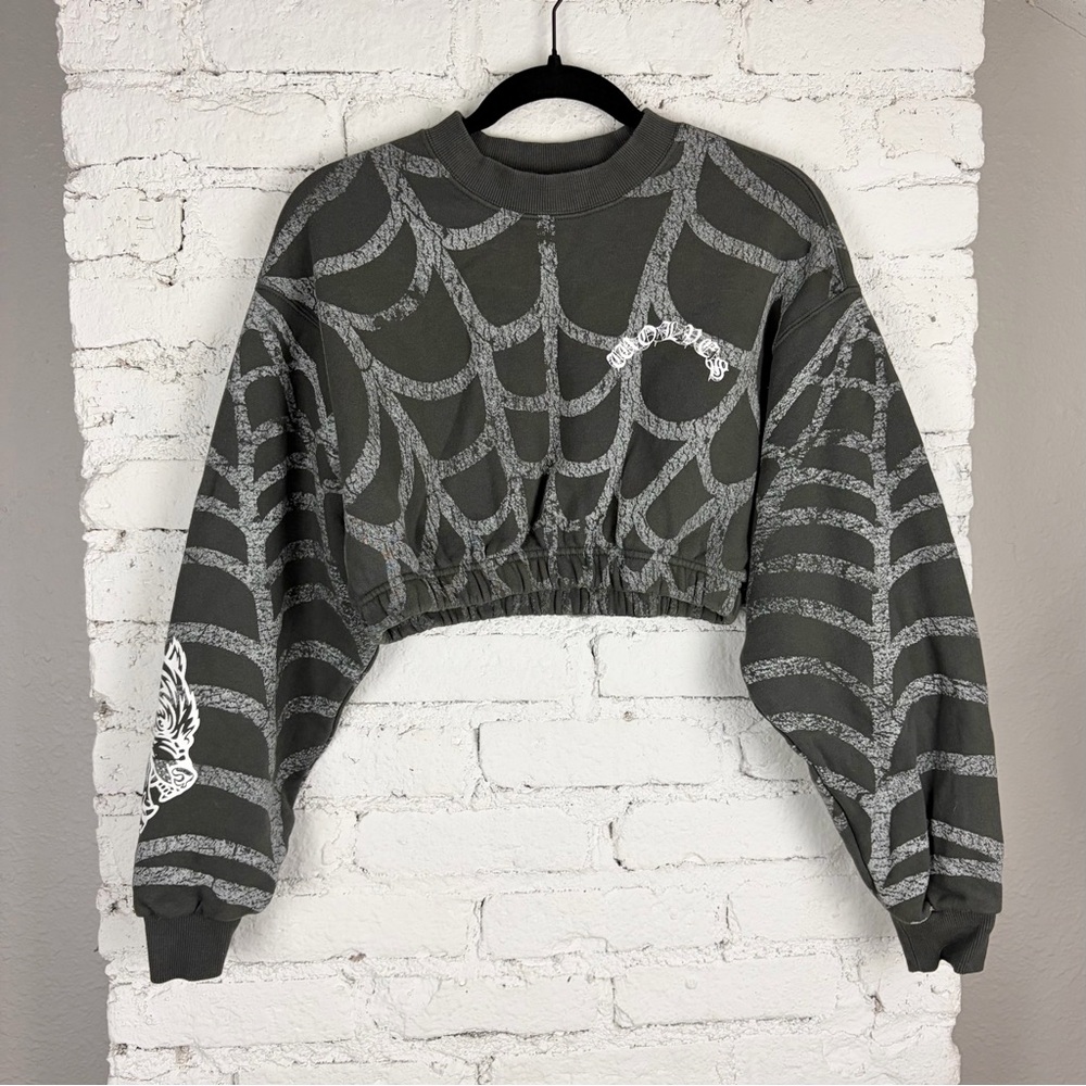Darc Sport Web Symbiote She Set Grey Cropped Sweatshirt & Sweatpants Small - Picture 2 of 12